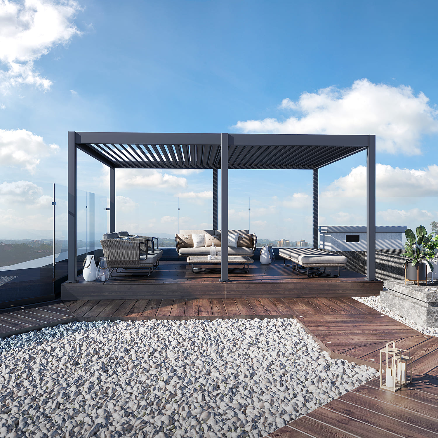 Orion Deluxe overkapping - E-LED - 360x530 cm - Antraciet - met elektrisch lamellendak en LED 