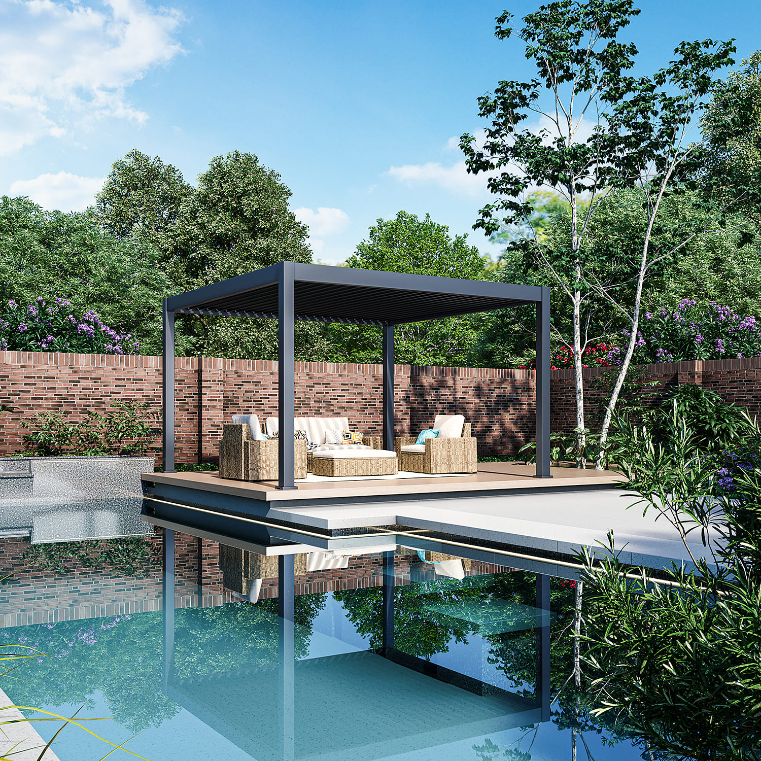 Orion Premium overkapping - E-LED - 400x400 cm - Antraciet - met elektrisch lamellendak en LED