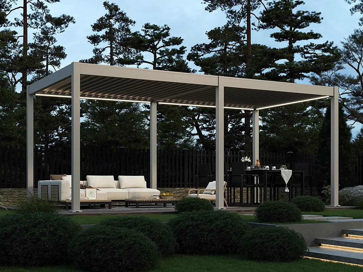  Orion Deluxe overkapping - E-LED - 300x600 cm - Kiezelgrijs - met elektrisch lamellendak en LED