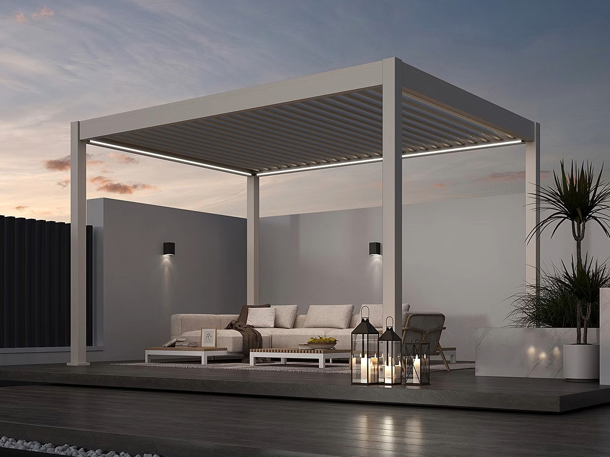 Orion Deluxe overkapping - E-LED - 300x400 cm - Kiezelgrijs - met elektrisch lamellendak en LED