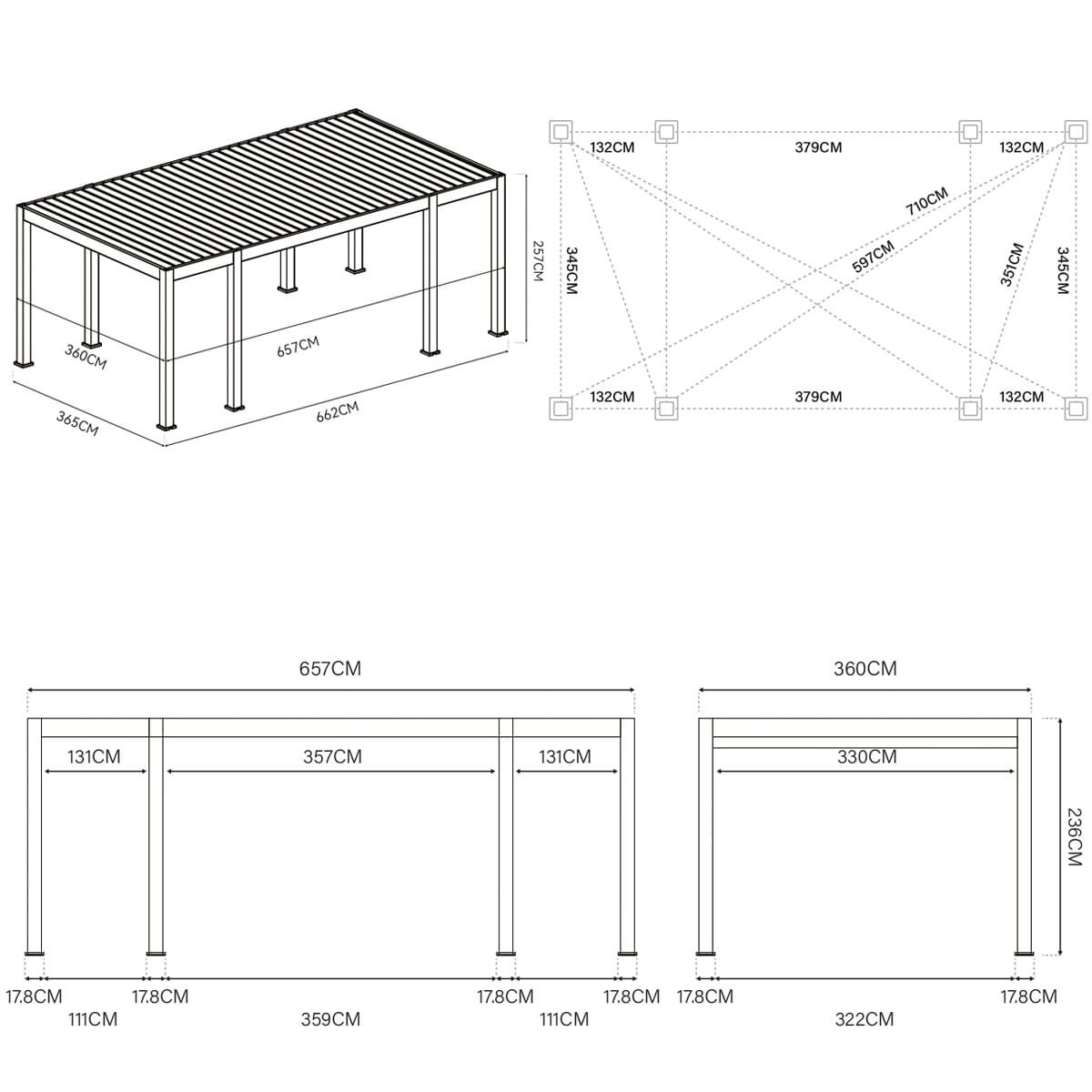 Orion Prestige overkapping E-LED - 360 x 657 - antraciet - inclusief lamellenwanden, zonwering en LED verlichting 