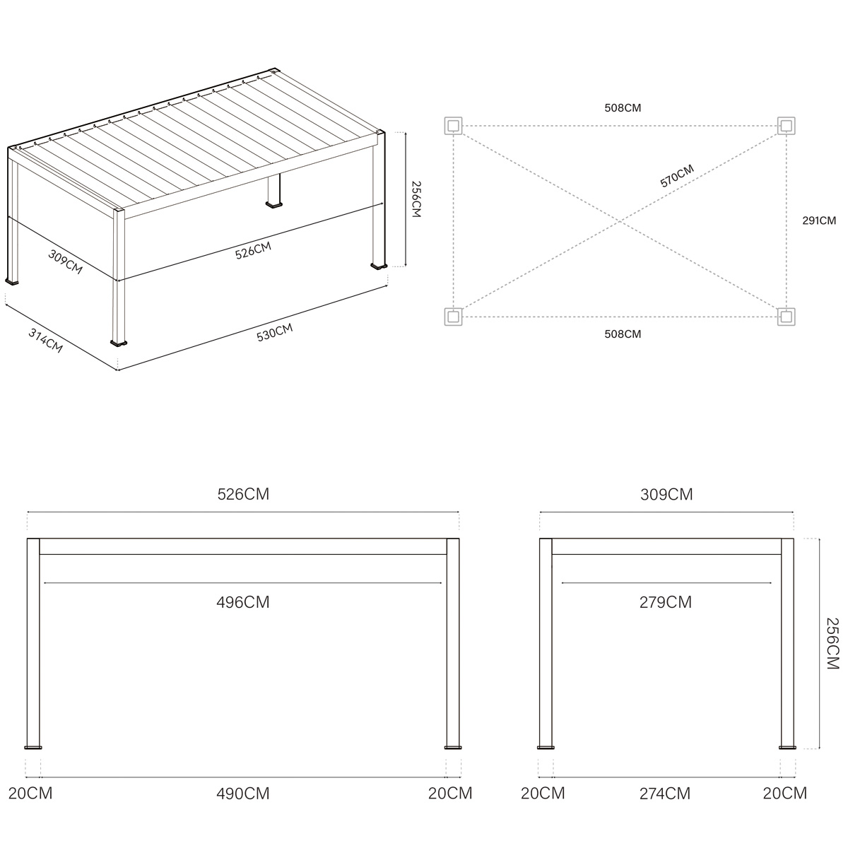Orion Carport - 300x530 cm - Antraciet 