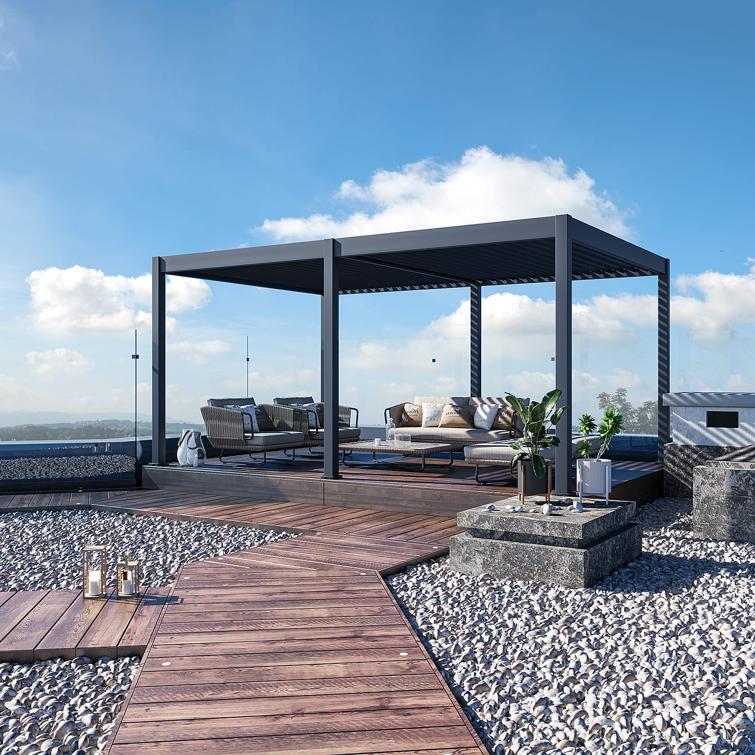 Orion Deluxe overkapping - E-LED - 360x530 cm - Antraciet - met elektrisch lamellendak en LED 