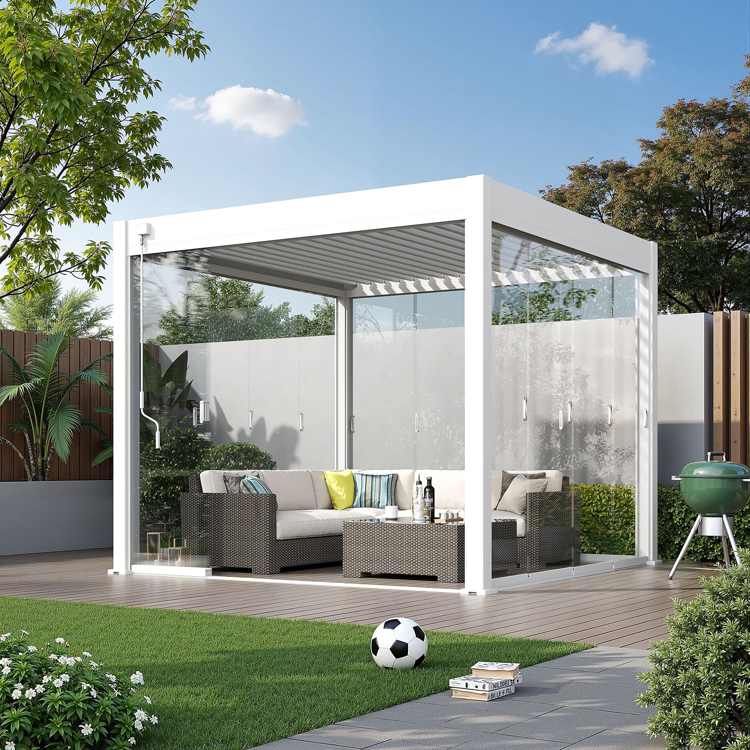 Orion glaswand - Verschuifbaar - 300x236 cm - Voor 3 meter zijkant - Wit