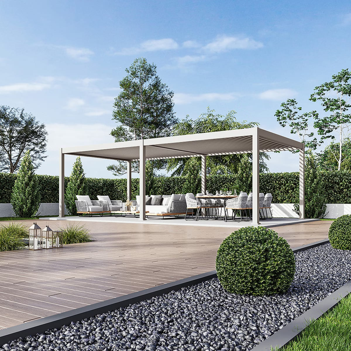 Orion Premium overkapping - E-LED - 400x800 cm - Kiezelgrijs - met elektrisch lamellendak en LED