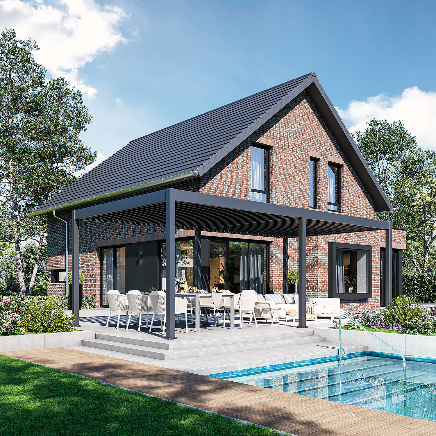 Orion Deluxe overkapping - E-LED - 360x720 cm - Antraciet - met elektrisch lamellendak en LED 