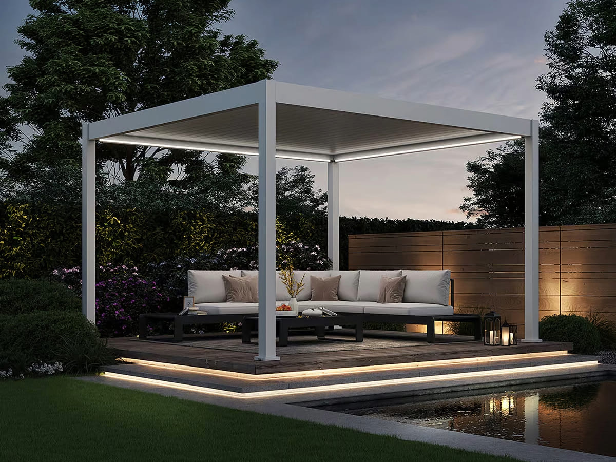 Orion Deluxe overkapping - E-LED - 360x400 cm - Wit - met elektrisch lamellendak en LED 