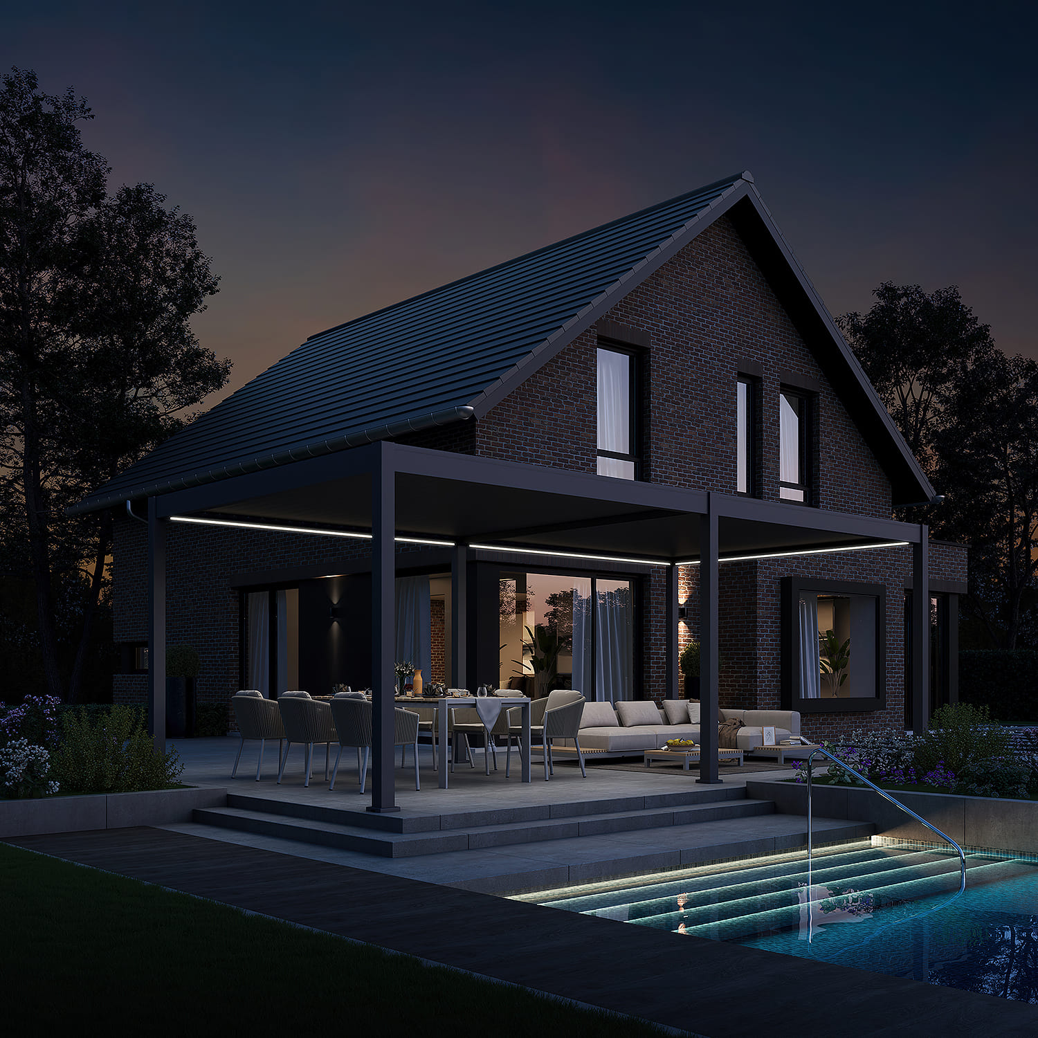 Orion Deluxe overkapping - E-LED - 360x720 cm - Antraciet - met elektrisch lamellendak en LED 