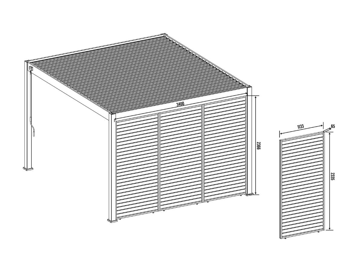 Orion shutterpaneel - Kantelbaar - Horizontaal - 113 cm - Voor 3,6 meter zijkant - Wit