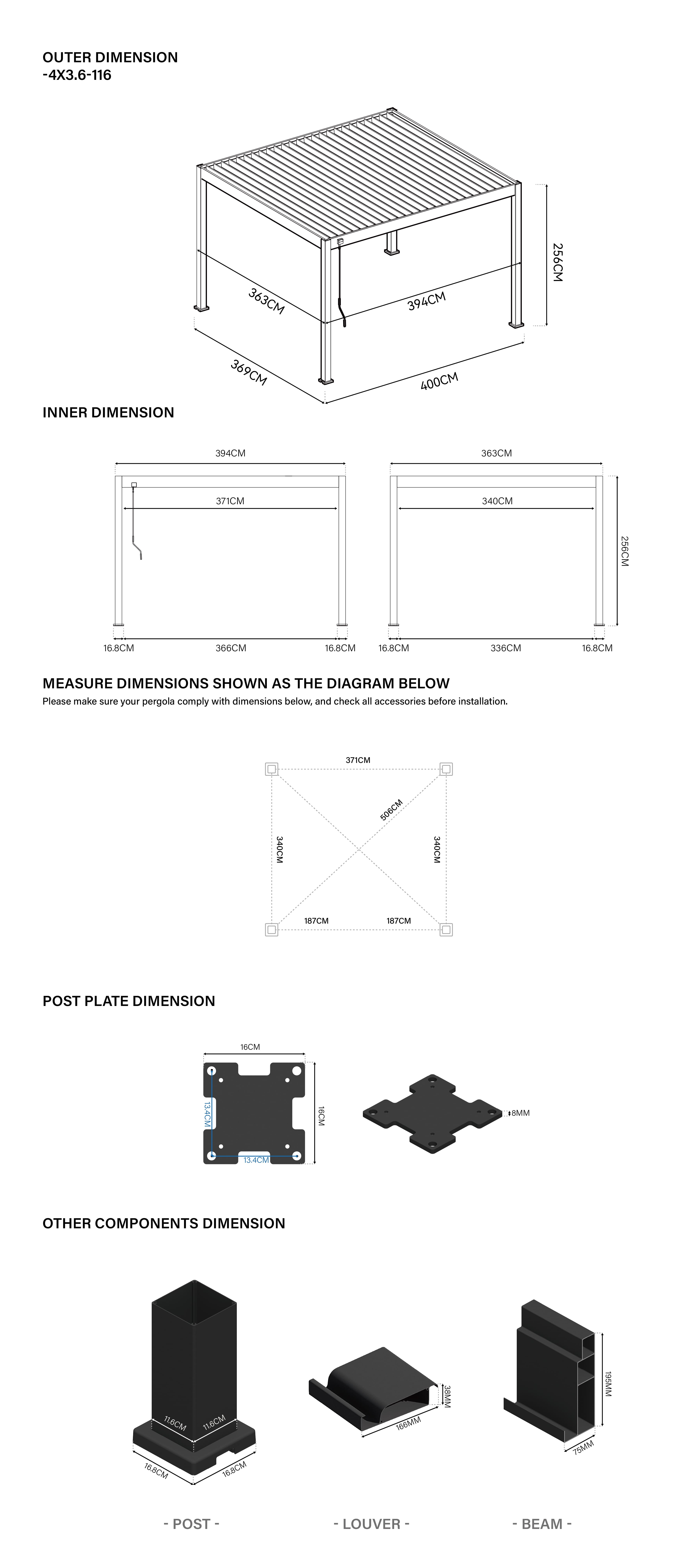 Orion Deluxe overkapping - 360x400 cm - Wit