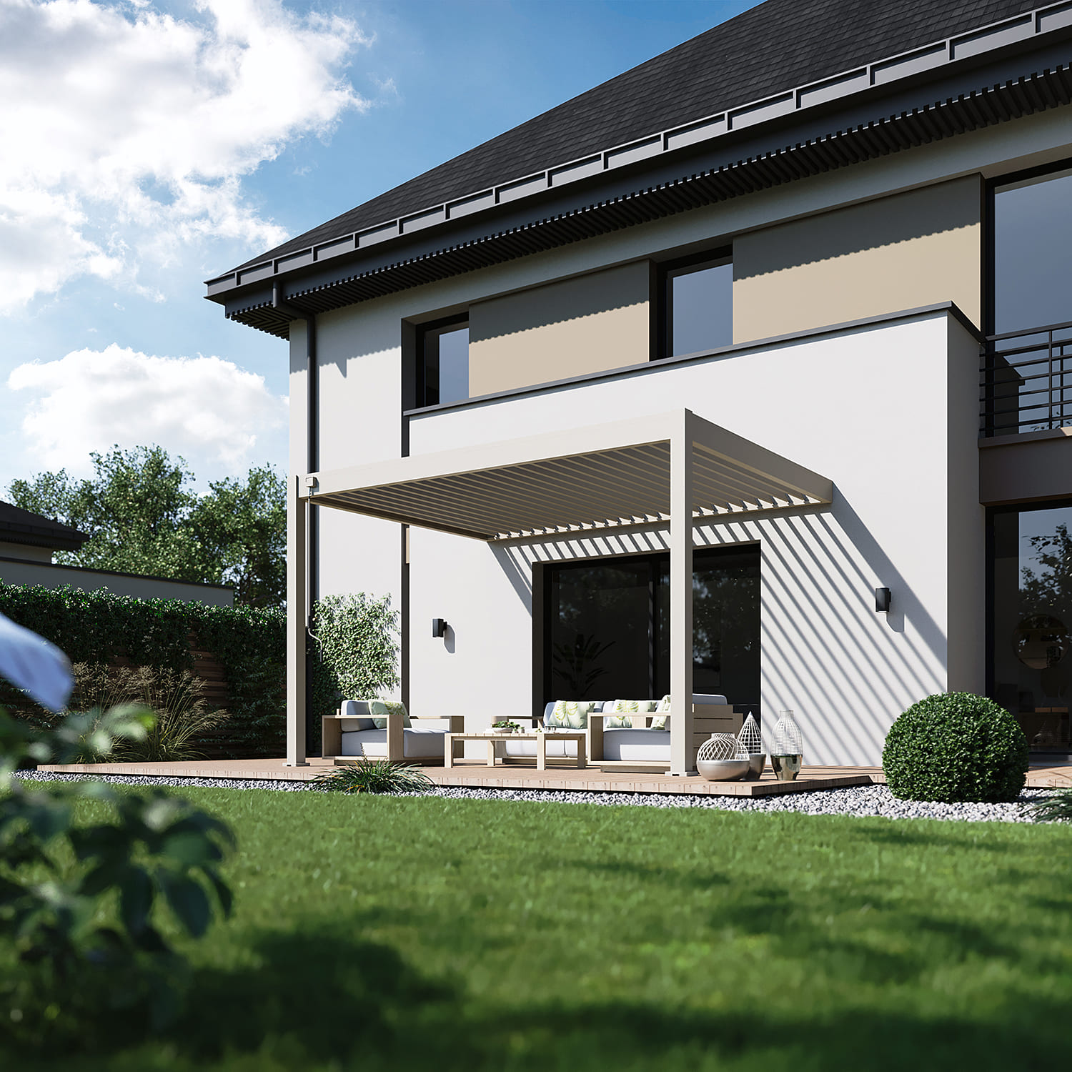 Orion Deluxe overkapping - Muurbevestiging - 300x400 cm - Kiezelgrijs