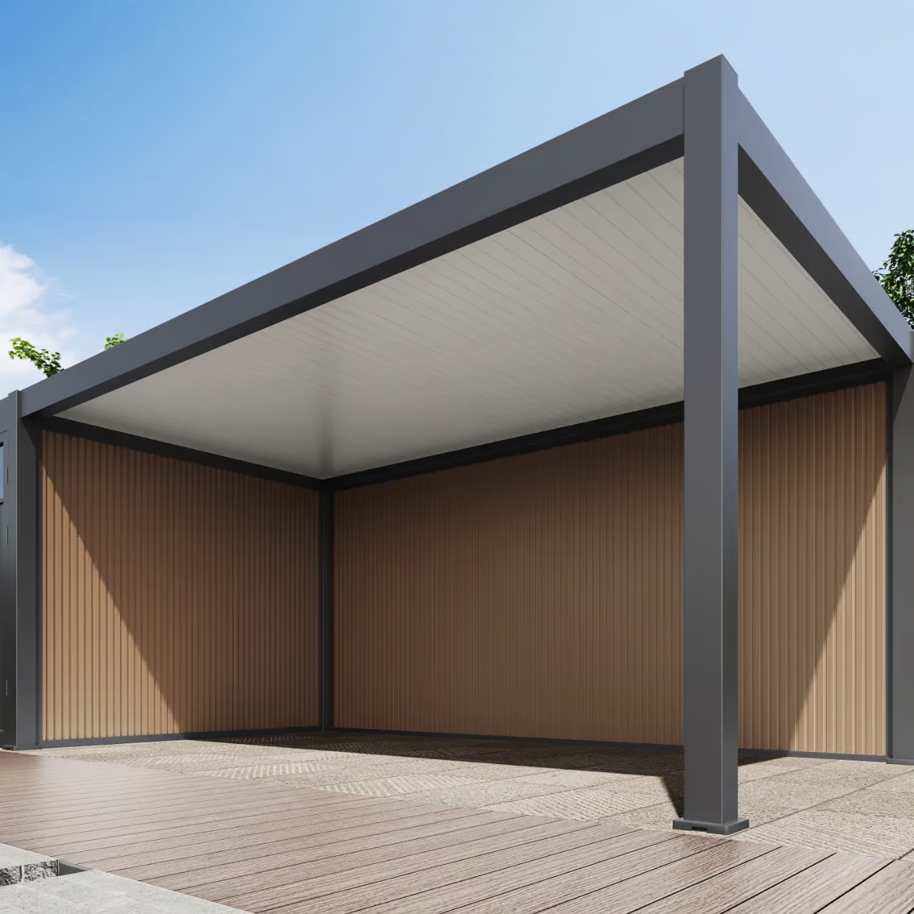 Orion composietwand voor carport - 530 x 236 cm - Voor 5,3 meter zijkant - Houtlook