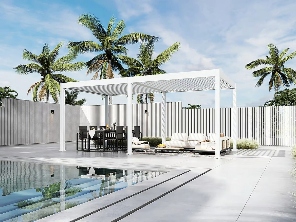 Orion Deluxe overkapping - E-LED - 300x600 cm - Wit - met elektrisch lamellendak en LED