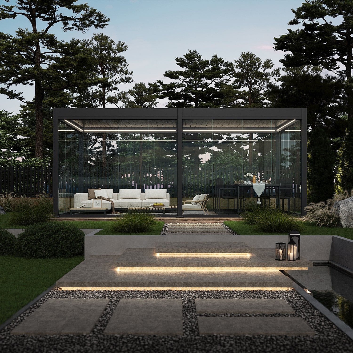 Orion glaswand - Verschuifbaar - 400x236 cm - Voor 4 meter zijkant - Antraciet