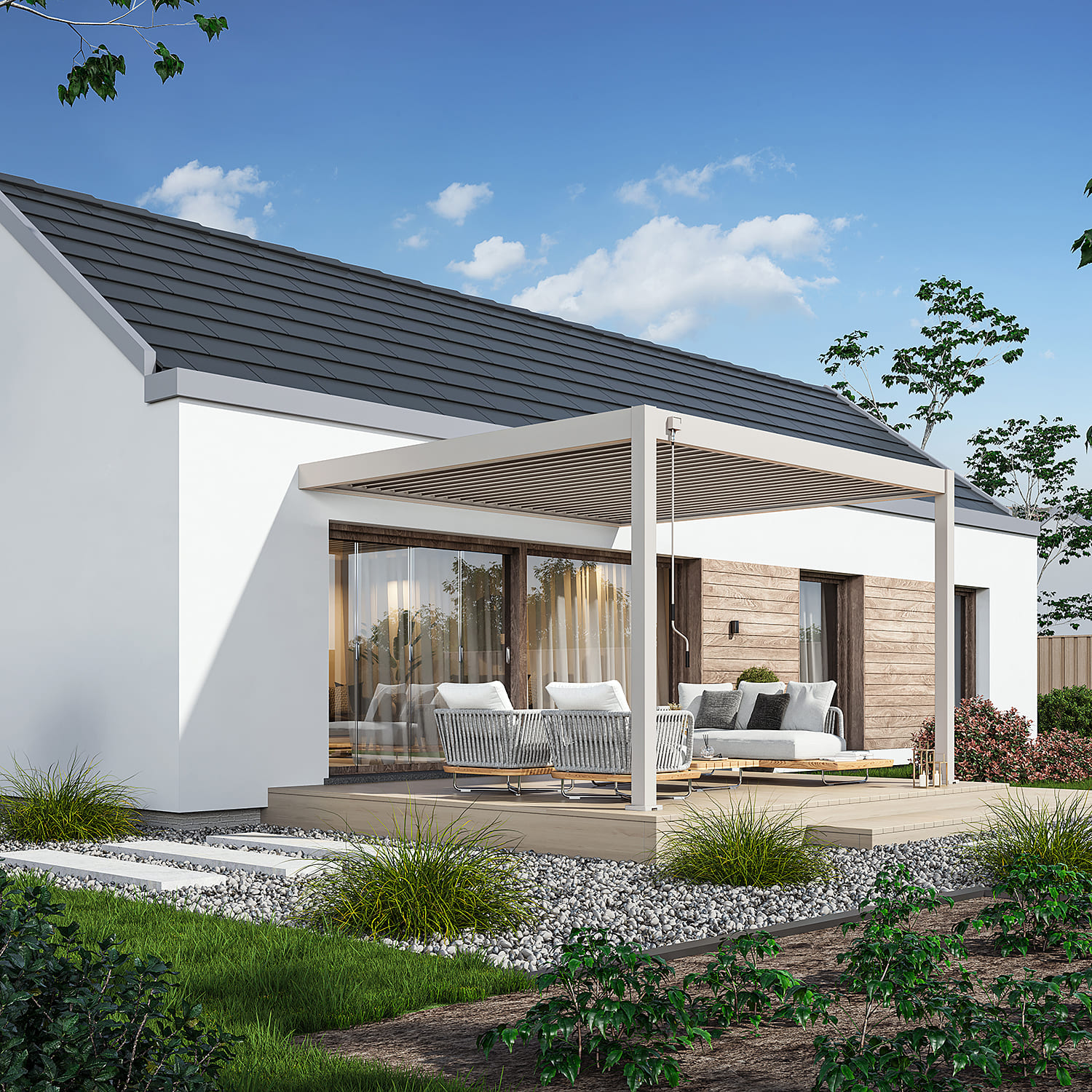 Orion Deluxe overkapping - Muurbevestiging - 360x400 cm - Kiezelgrijs