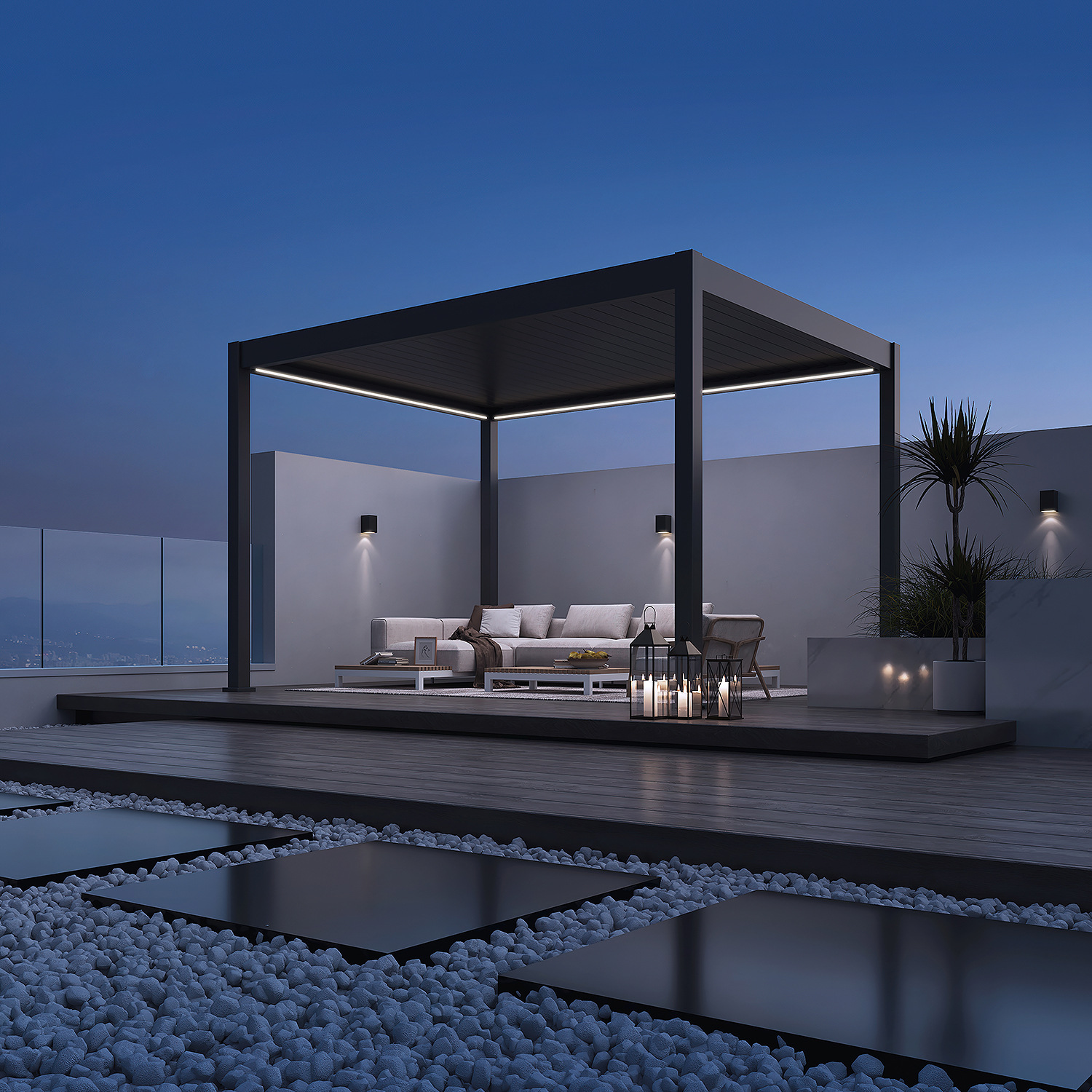 Elektrische lamellen overkapping