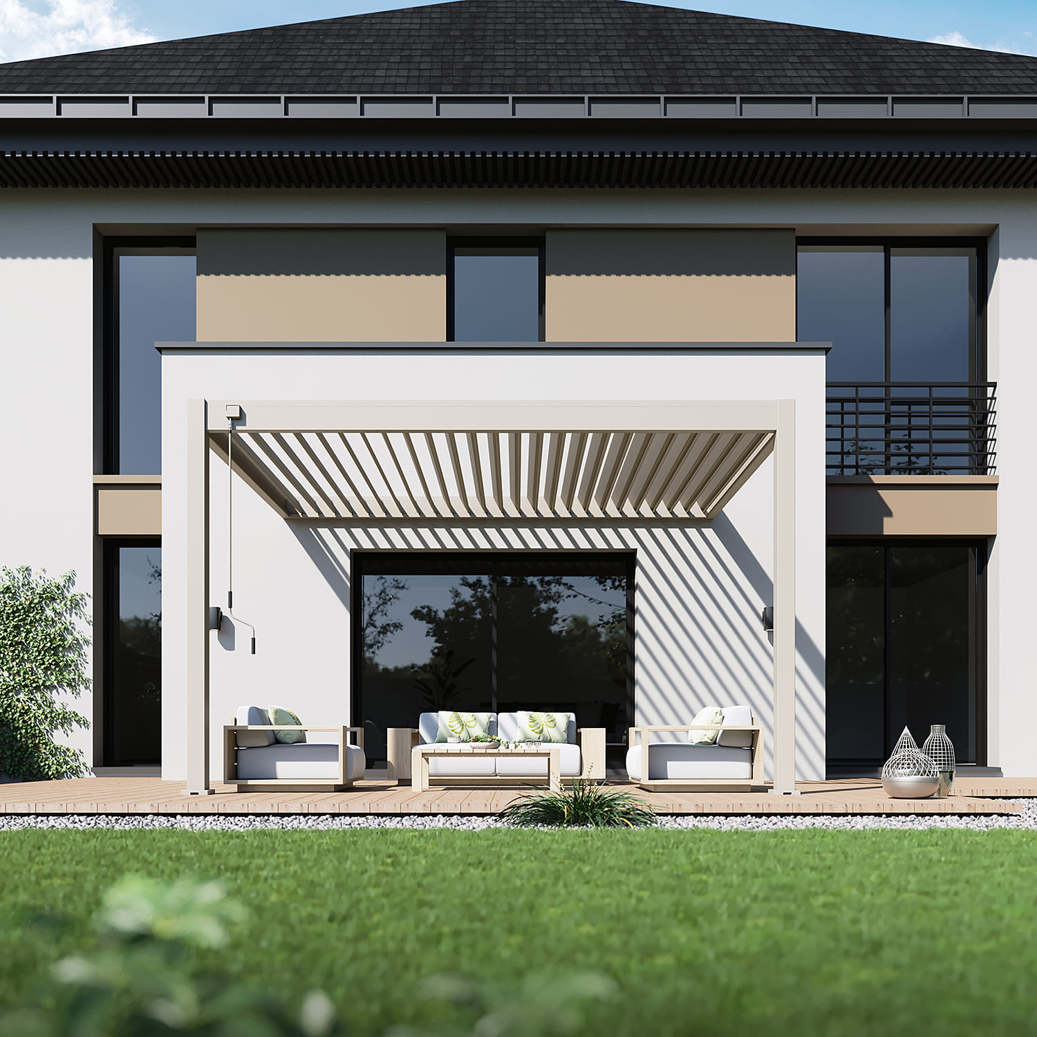 Orion Deluxe overkapping - Muurbevestiging - 300x400 cm - Kiezelgrijs