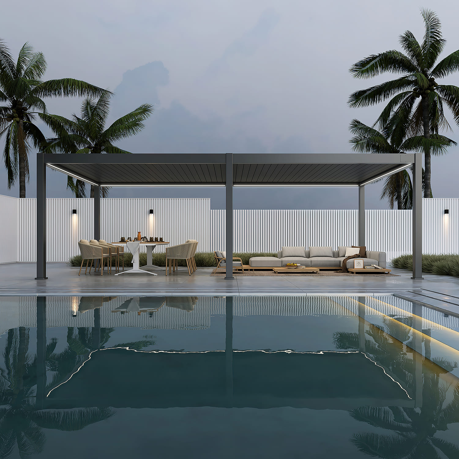 Orion Premium overkapping - E-LED - 400x800 cm - Antraciet - met elektrisch lamellendak en LED 