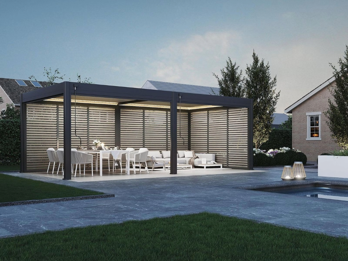 Orion shutterpaneel - Kantelbaar - Horizontaal - 113 cm - Voor 3,6 meter zijkant - Antraciet/wood