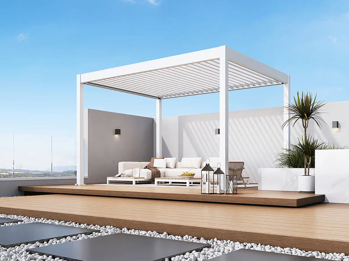 Orion Premium overkapping - E-LED - 300x400 cm - Wit - met elektrisch lamellendak en LED 