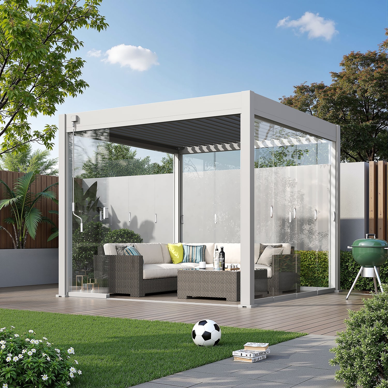 Orion glaswand - Verschuifbaar - 300x236 cm - Voor 3 meter zijkant - Kiezelgrijs