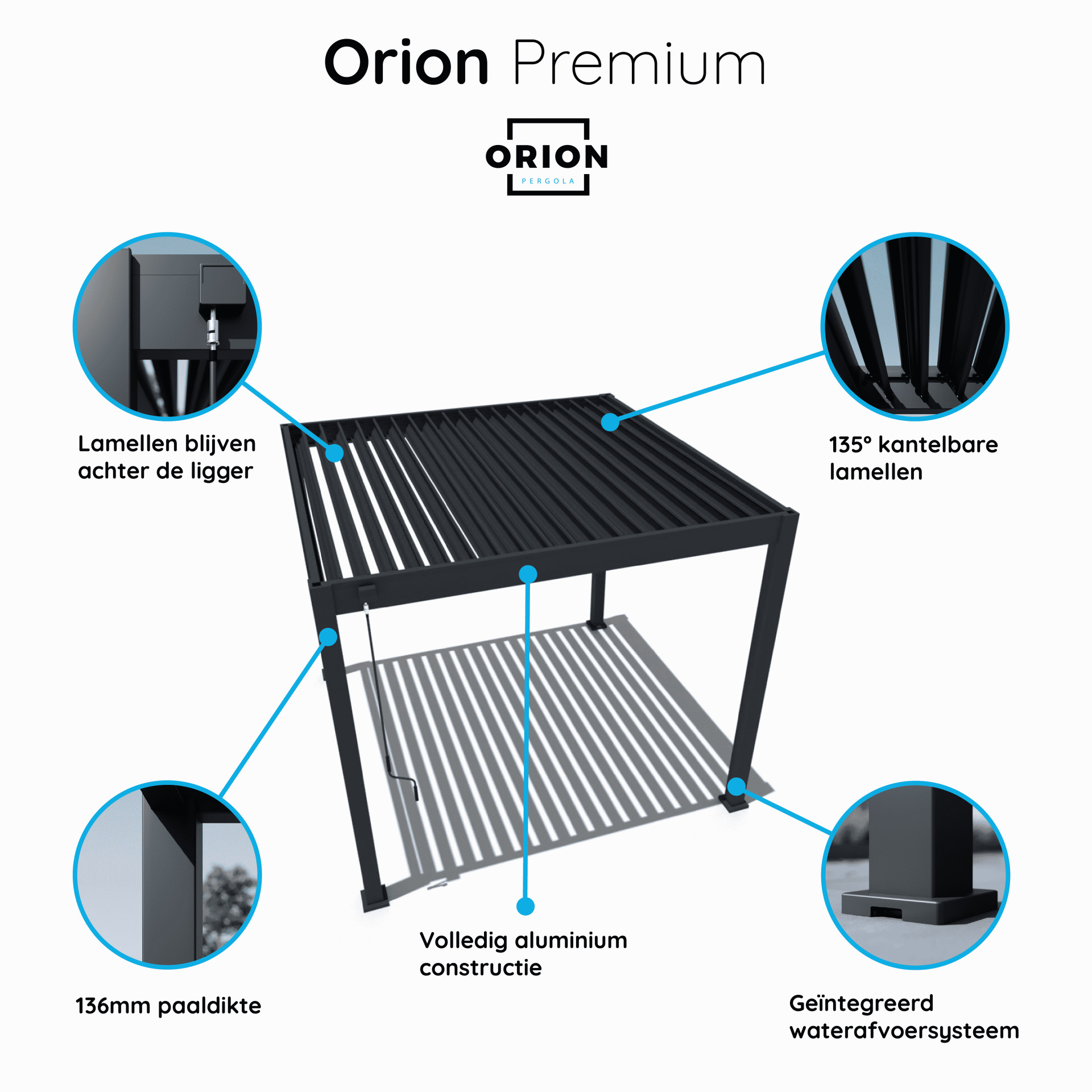 Orion Premium overkapping - 400x400 cm - Kiezelgrijs