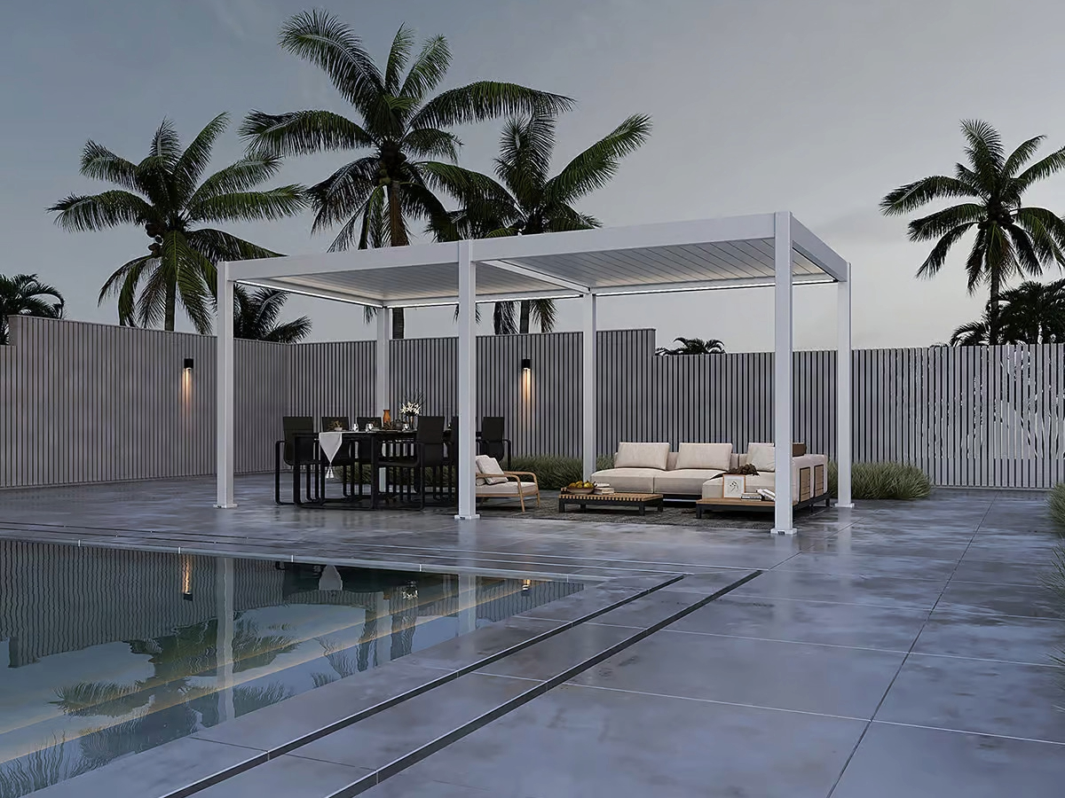 Orion Deluxe overkapping - E-LED - 300x600 cm - Wit - met elektrisch lamellendak en LED