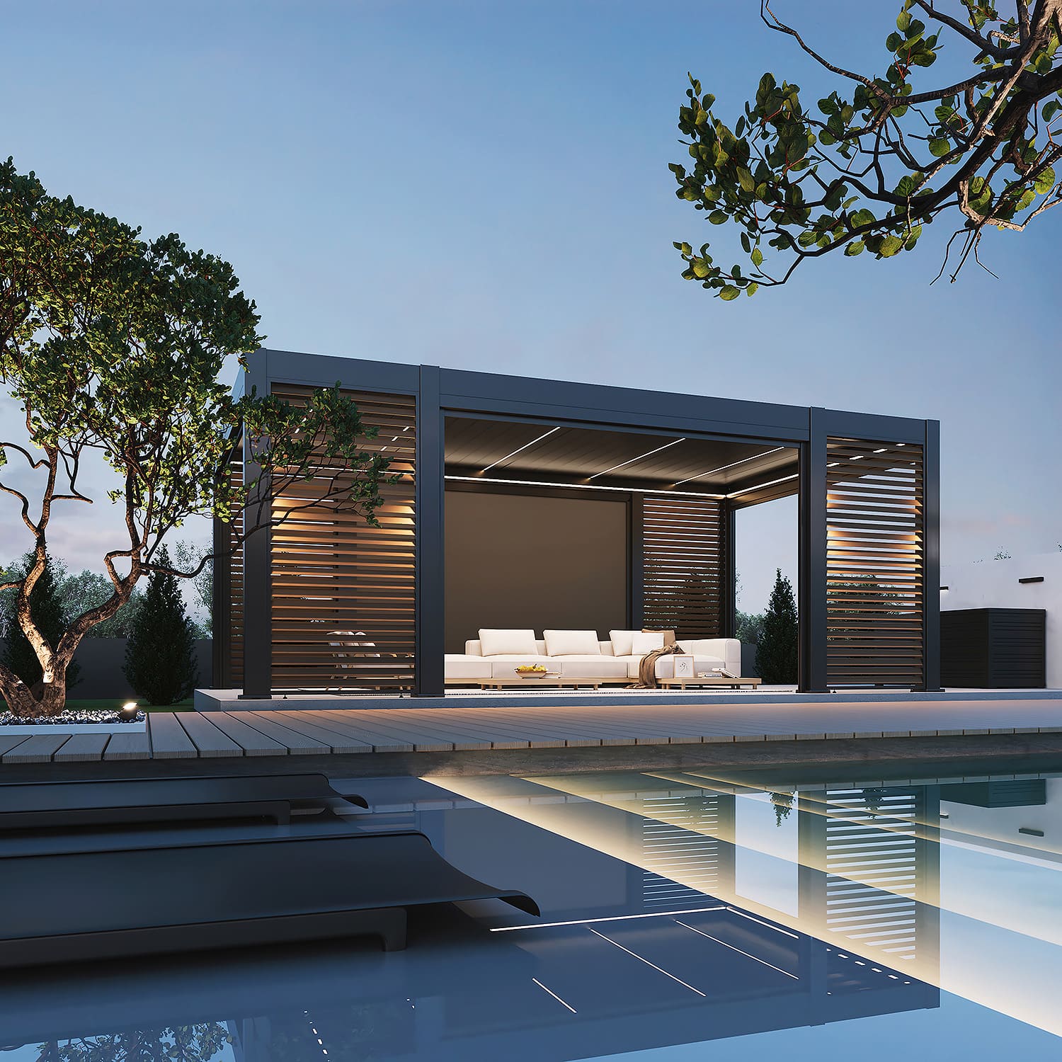 Orion Prestige overkapping E-LED - 360 x 657 - antraciet - inclusief lamellenwanden, zonwering en LED verlichting 