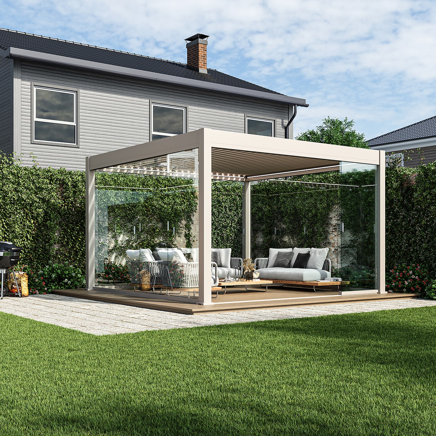 Orion glaswand - Verschuifbaar - 360x236 cm - Voor 3,6 meter zijkant - Kiezelgrijs