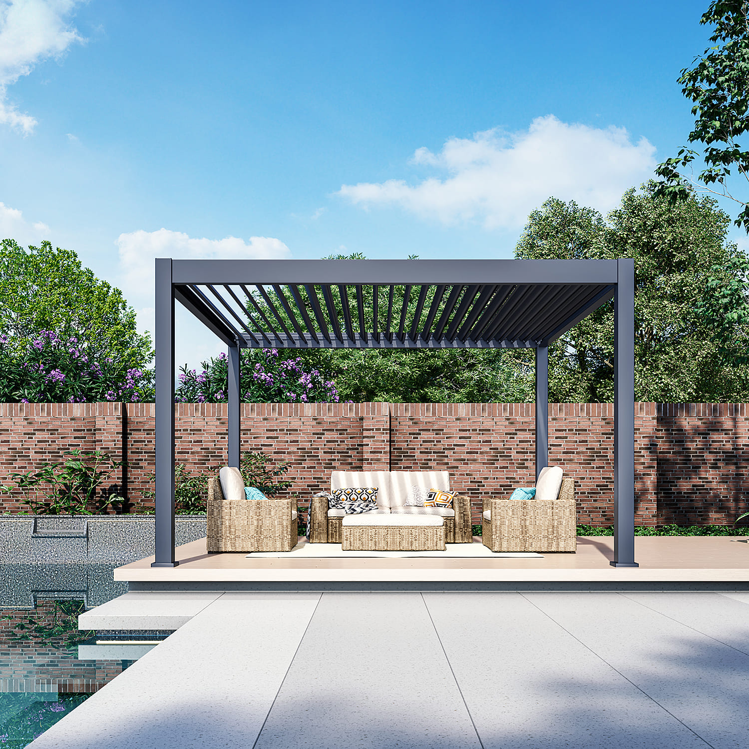 Orion Premium overkapping - E-LED - 400x400 cm - Antraciet - met elektrisch lamellendak en LED